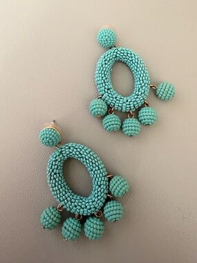 Stella & Dot Turquoise Beaded Drop Hoop Earrings